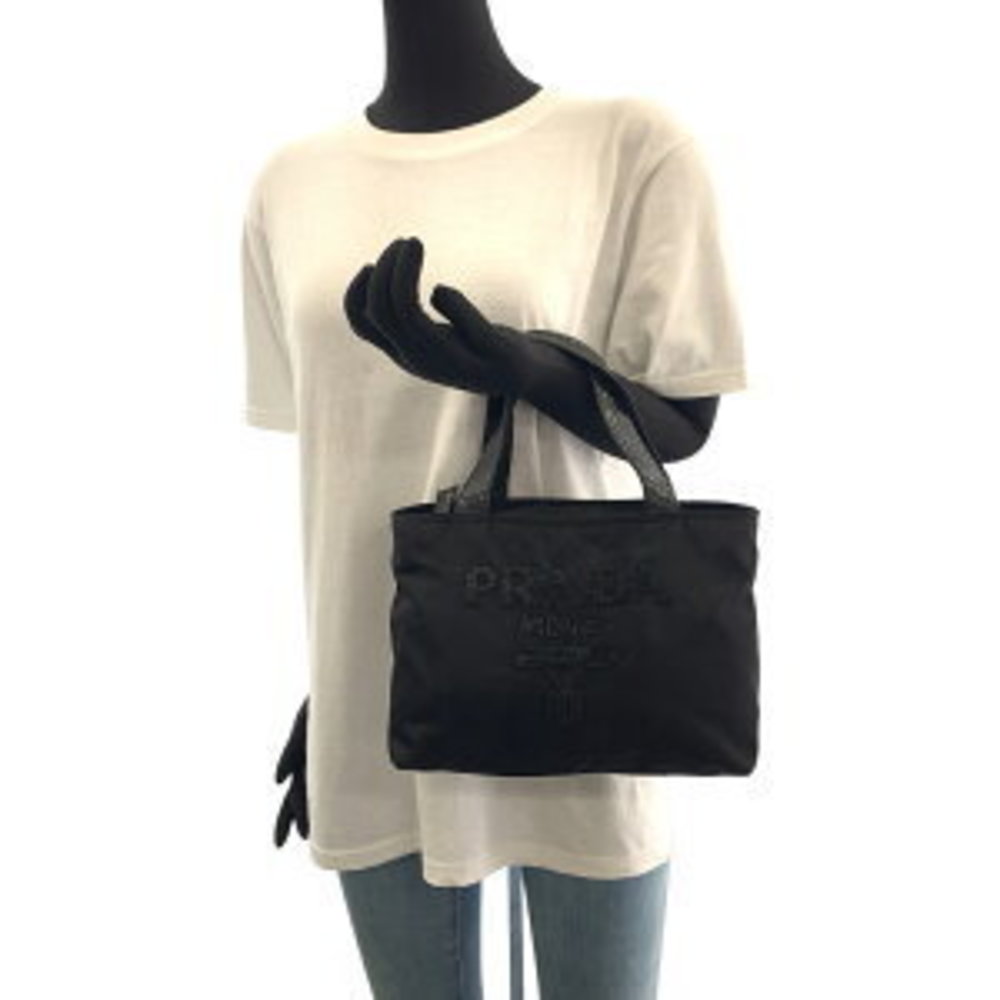 Prada Tessuto Beaded Python Leather Tote Bag Black - image 6